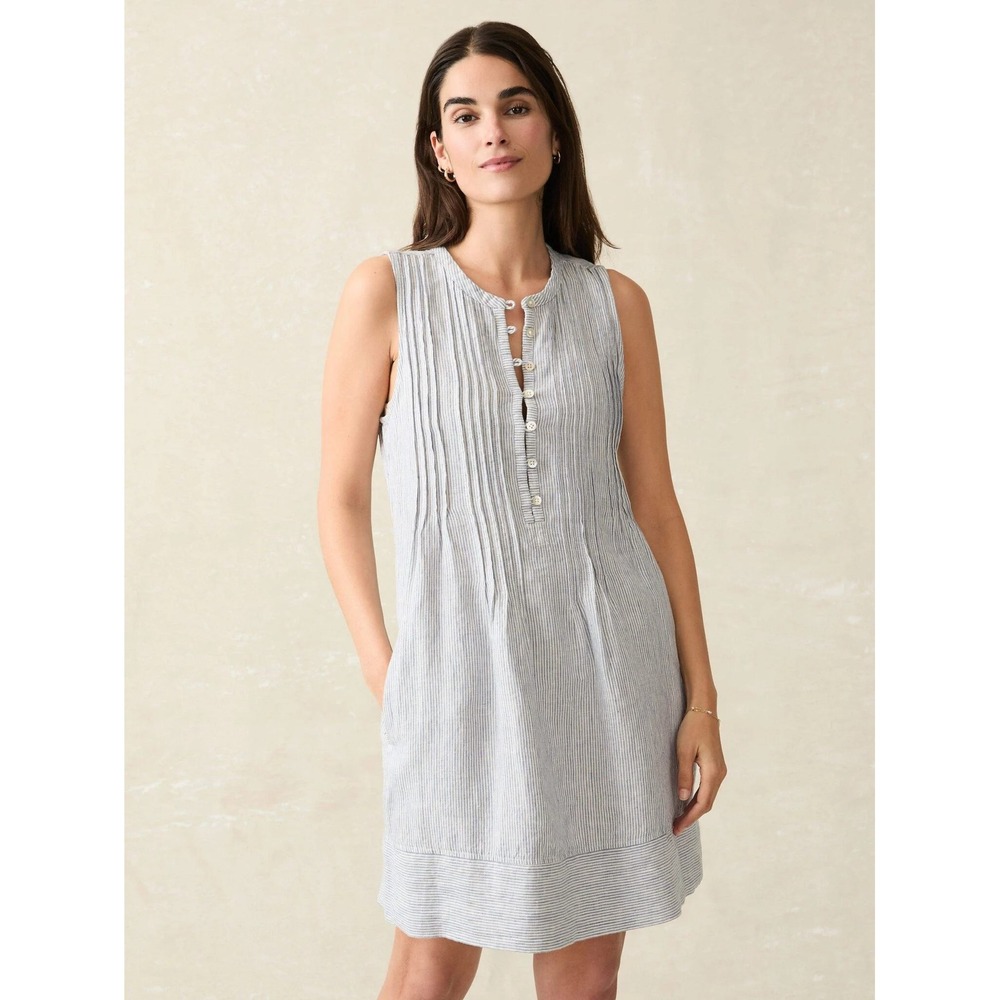 Faherty Shift Dress Womens Small Blue Striped Excellent 100% Linen Sleeveless